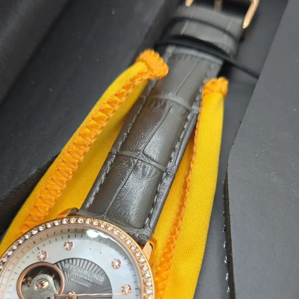 Stührling Original Women’s Automatic Analog Watch Rose Gold Gray Leather w/ Box